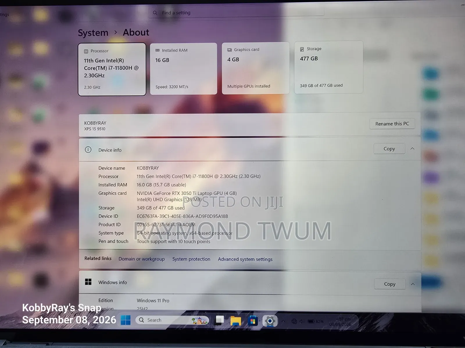 Laptop Dell XPS 15 9510 16GB Intel Core i7 SSD 512GB