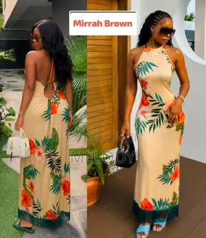 Tropical Floral Backless Halter Maxi Dress
