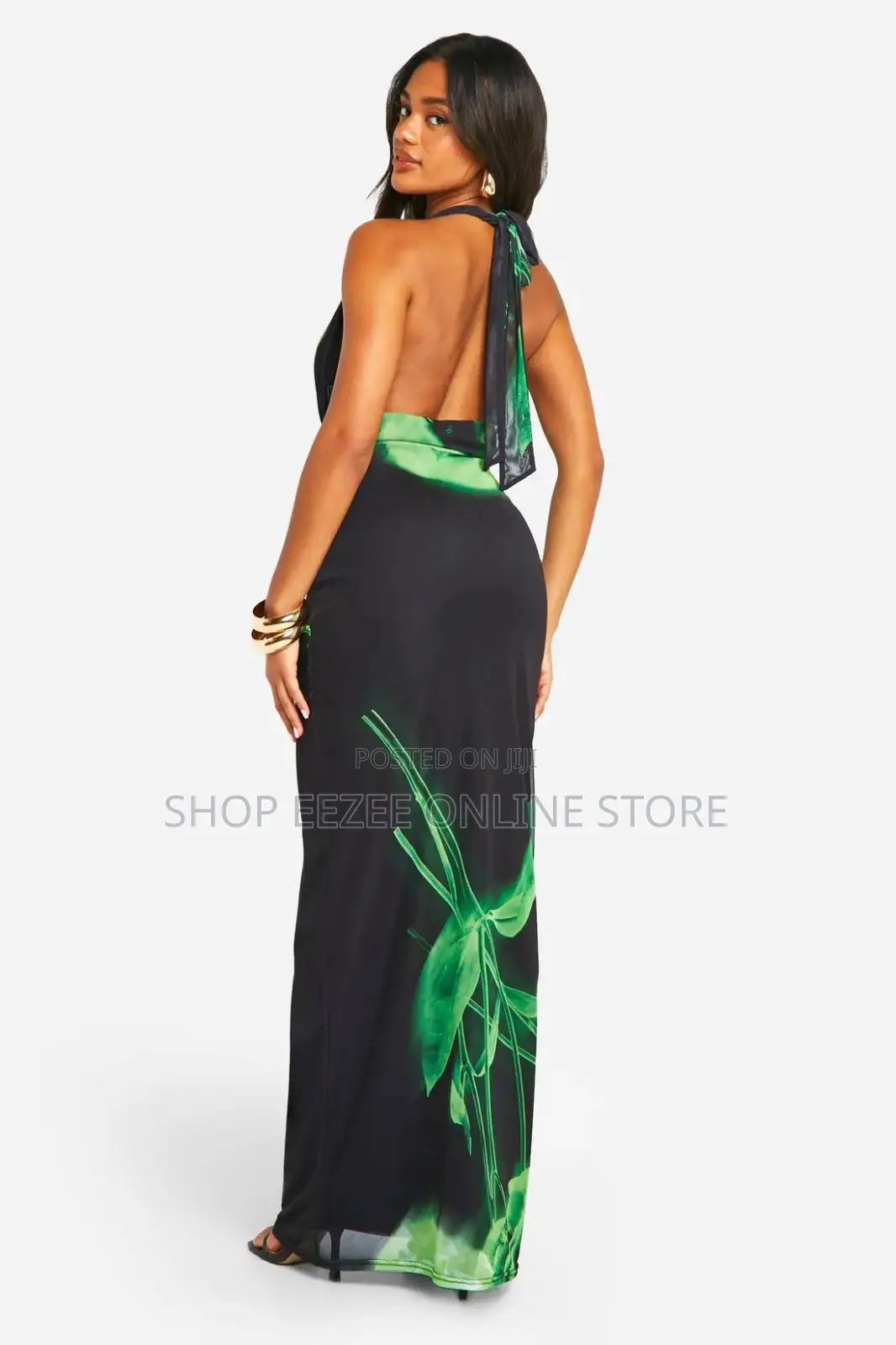 Floral Mesh Plunge Maxi Dress
