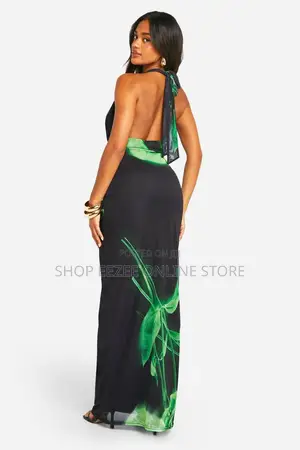 Floral Mesh Plunge Maxi Dress