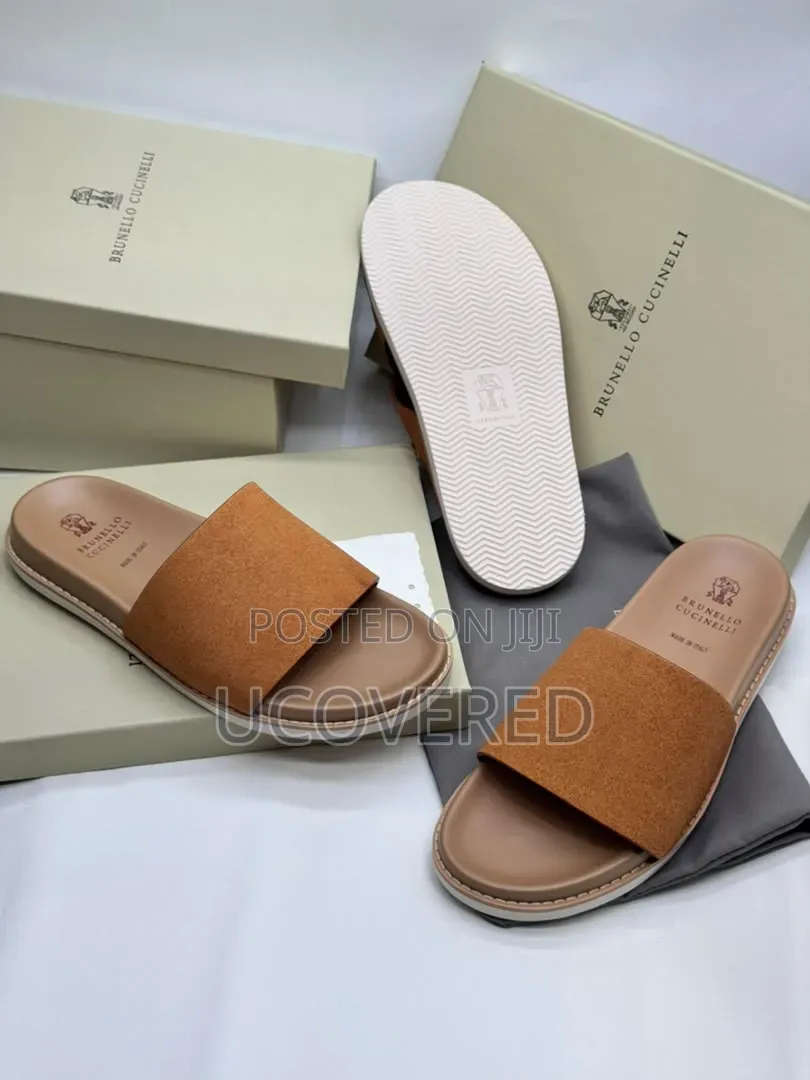 Brunello Cucinelli Men's Suede Slide Sandals