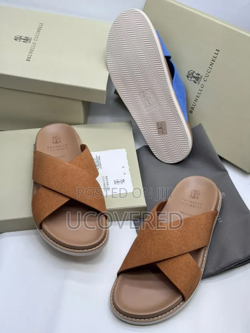 Brunello Cucinelli Men's Suede Slide Sandals
