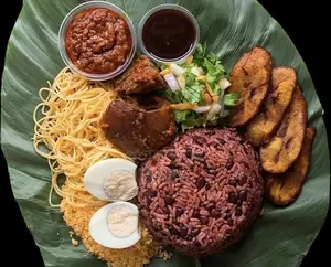 Special Waakye With Egg, Fish,sausage