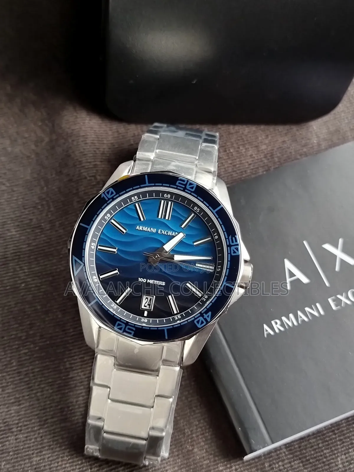 Armani Exchange Silver Tone Blue Dial Watch 42mm Case Size