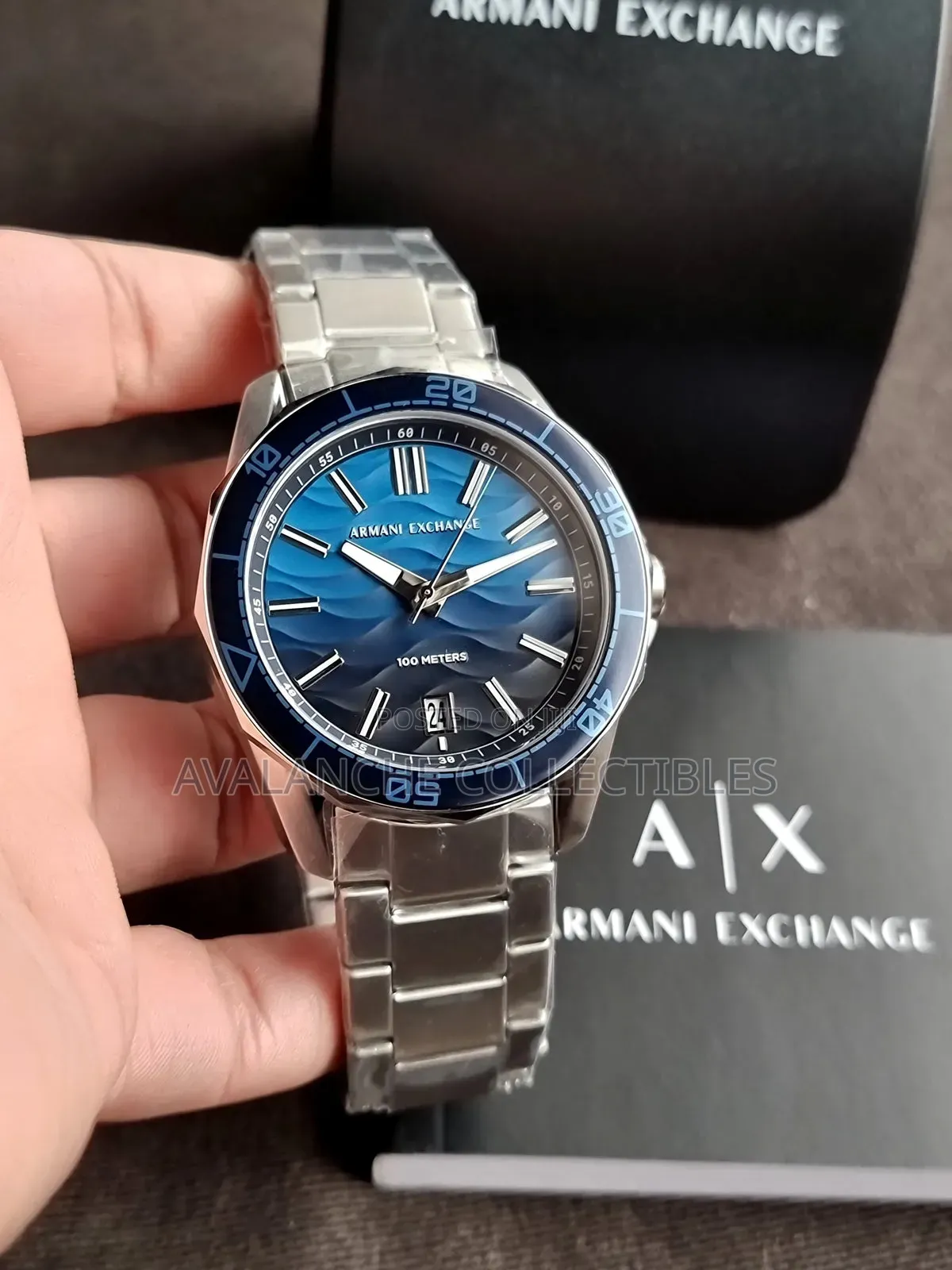Armani Exchange Silver Tone Blue Dial Watch 42mm Case Size