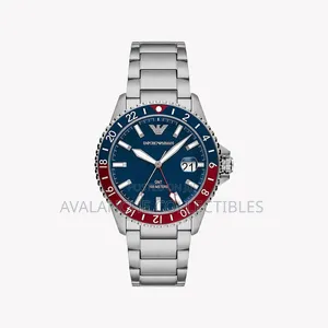 Emporio Armani Silver Tone Pepsi Bezel Watch 41mm Case Size.