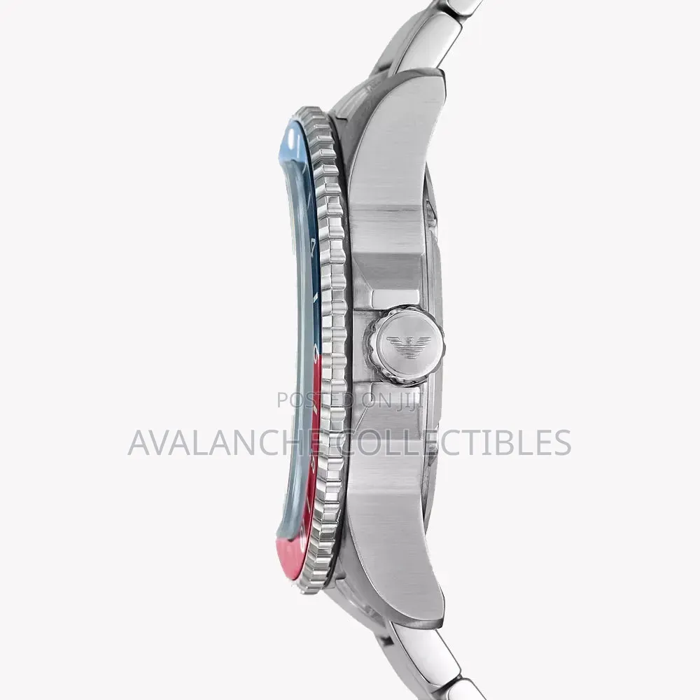 Emporio Armani Silver Tone Pepsi Bezel Watch 41mm Case Size.
