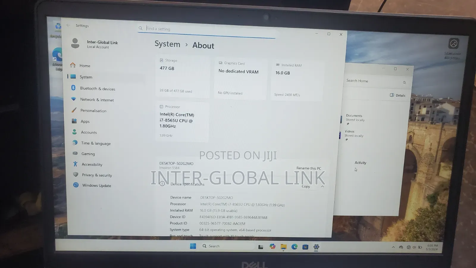 Laptop Dell Inspiron 15 16GB Intel Core i7 HDD+SSD 512GB