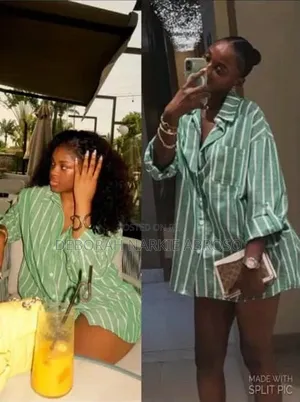 Ladies Oversized Striped Shirt Dress