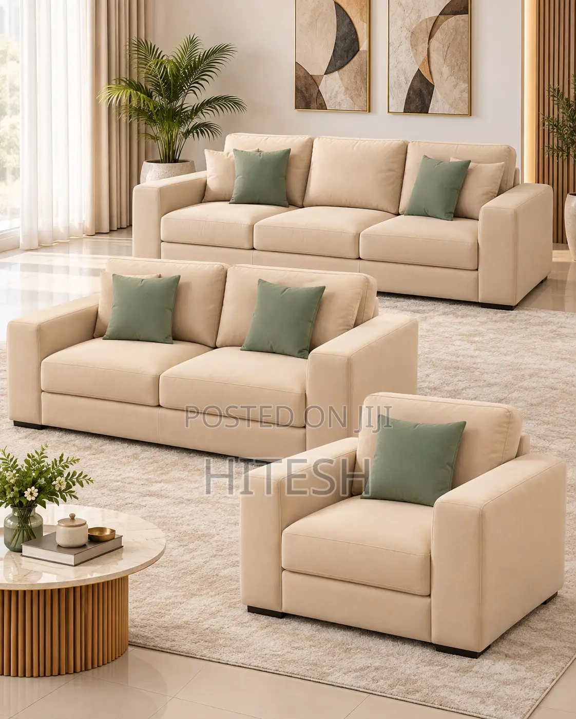 Premium Cream 3-Piece Sofa Set – 3 Seater + 2 Seater