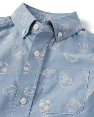 Boys Doodle Poplin Button Up Shirt - Blue