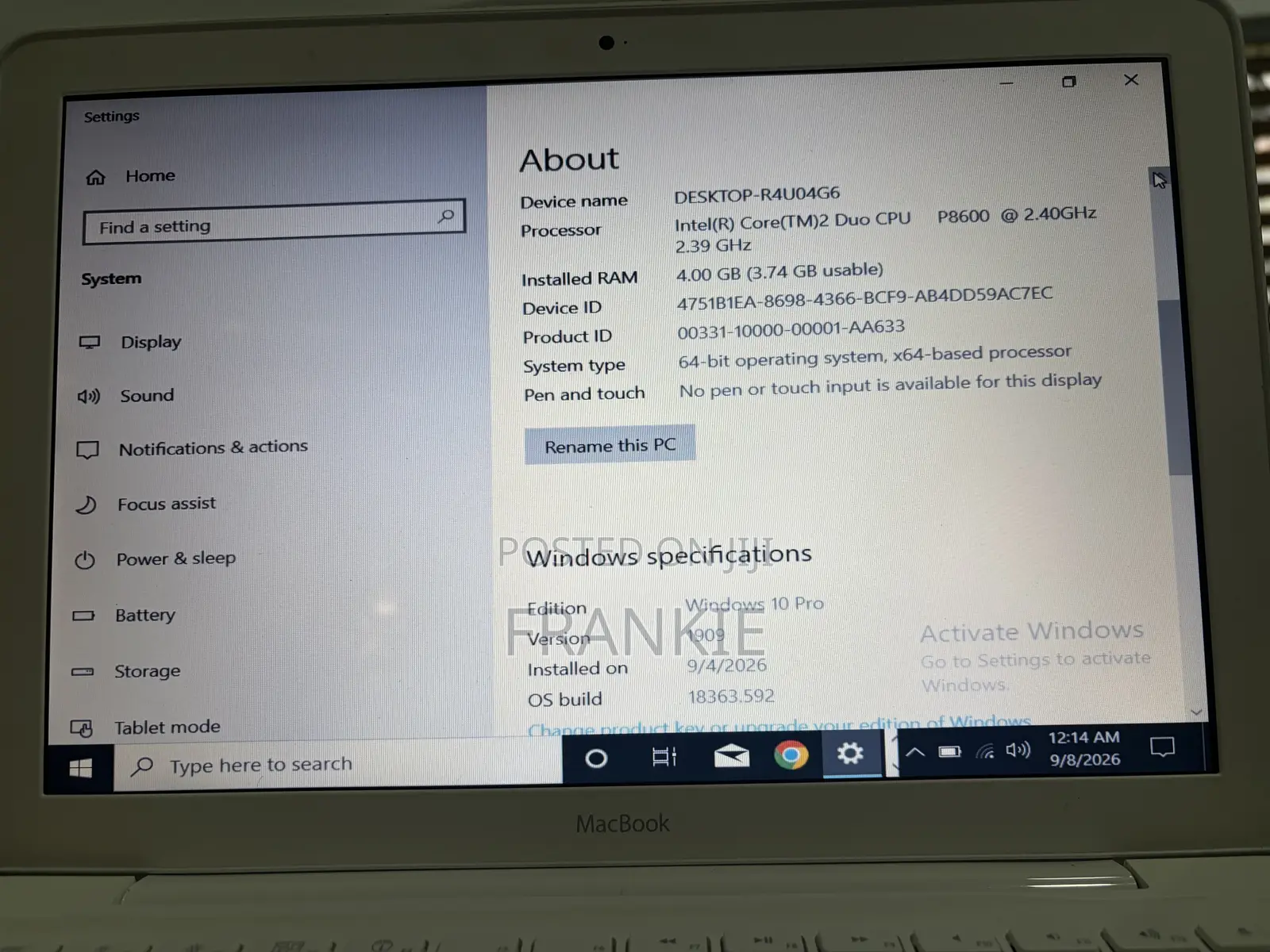 Laptop Apple MacBook 2009 4GB Intel Core 2 Duo HDD 500GB