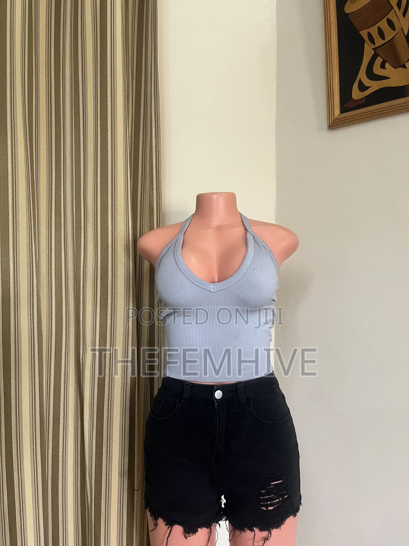 Blue Bareback Crop Top