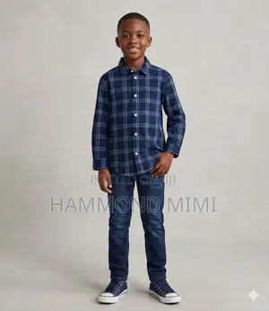 Dark Blue Long Sleeve Plaid Shirt
