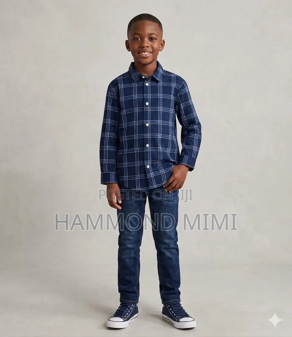 Dark Blue Long Sleeve Plaid Shirt