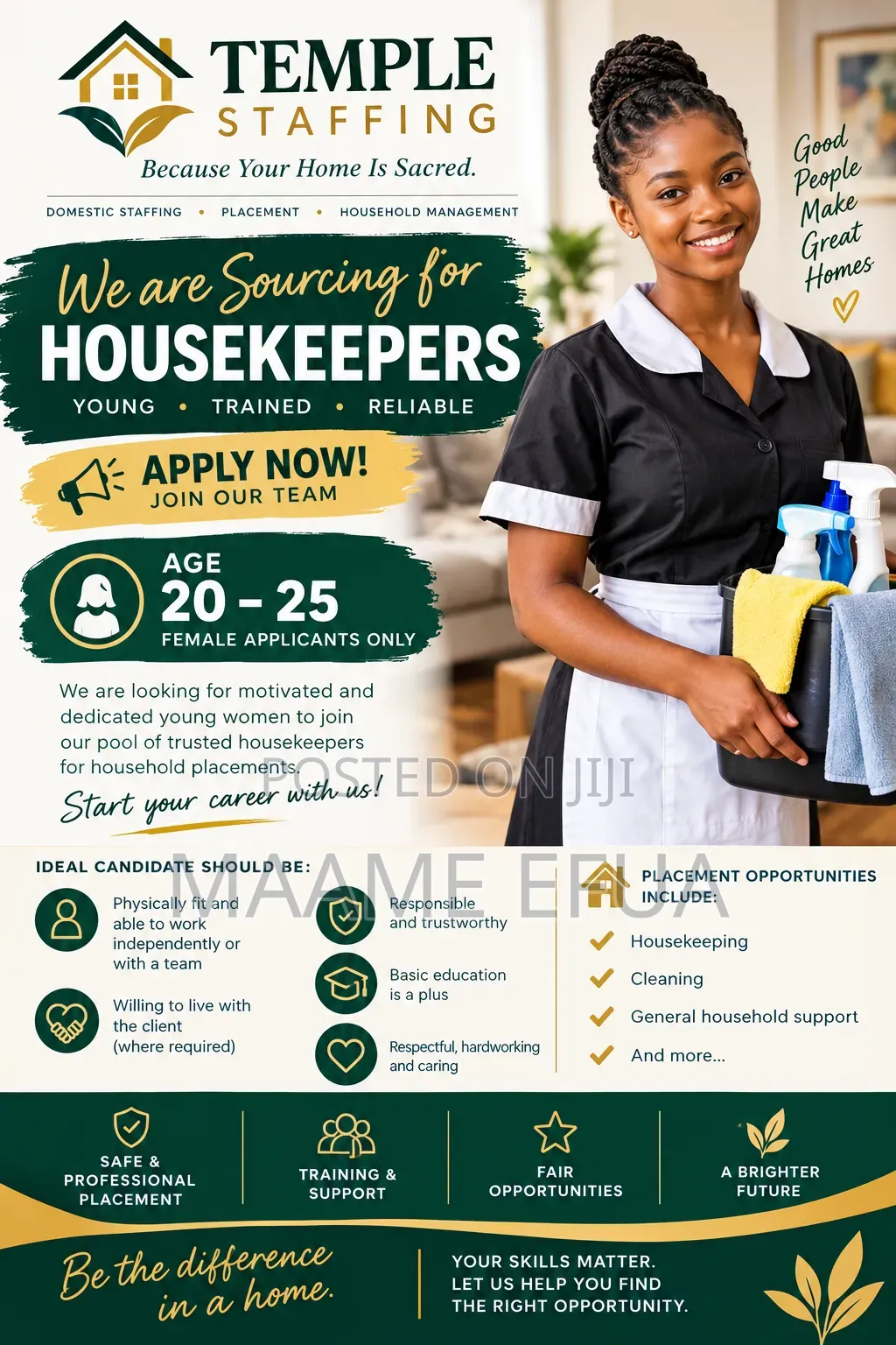 Femal Housekeeper Wanted. Above 25