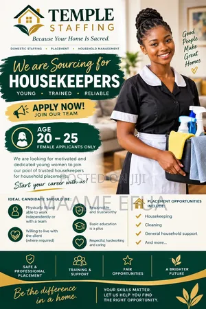 Femal Housekeeper Wanted. Above 25