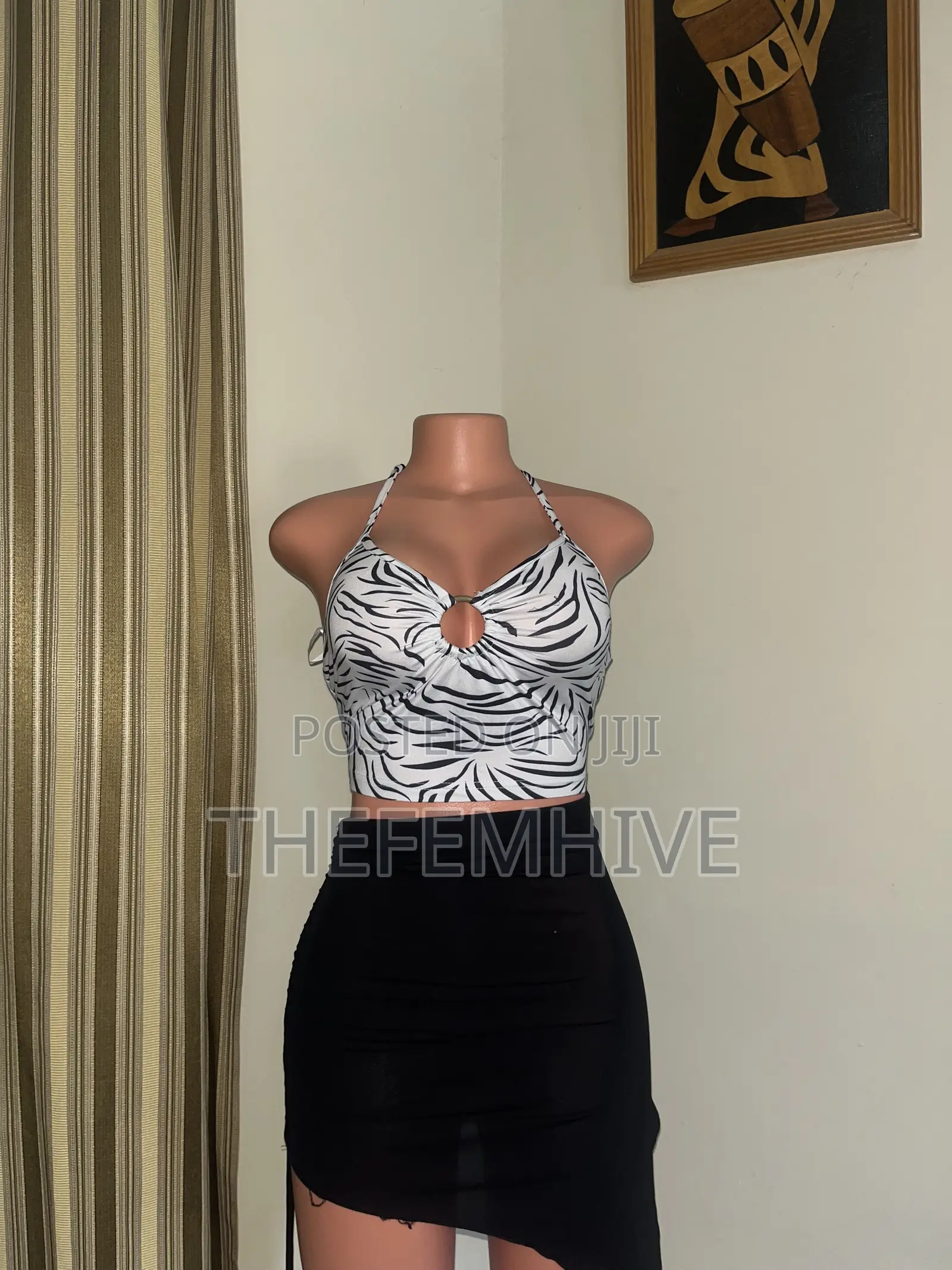 White and Black Bareback Crop Top Thrift
