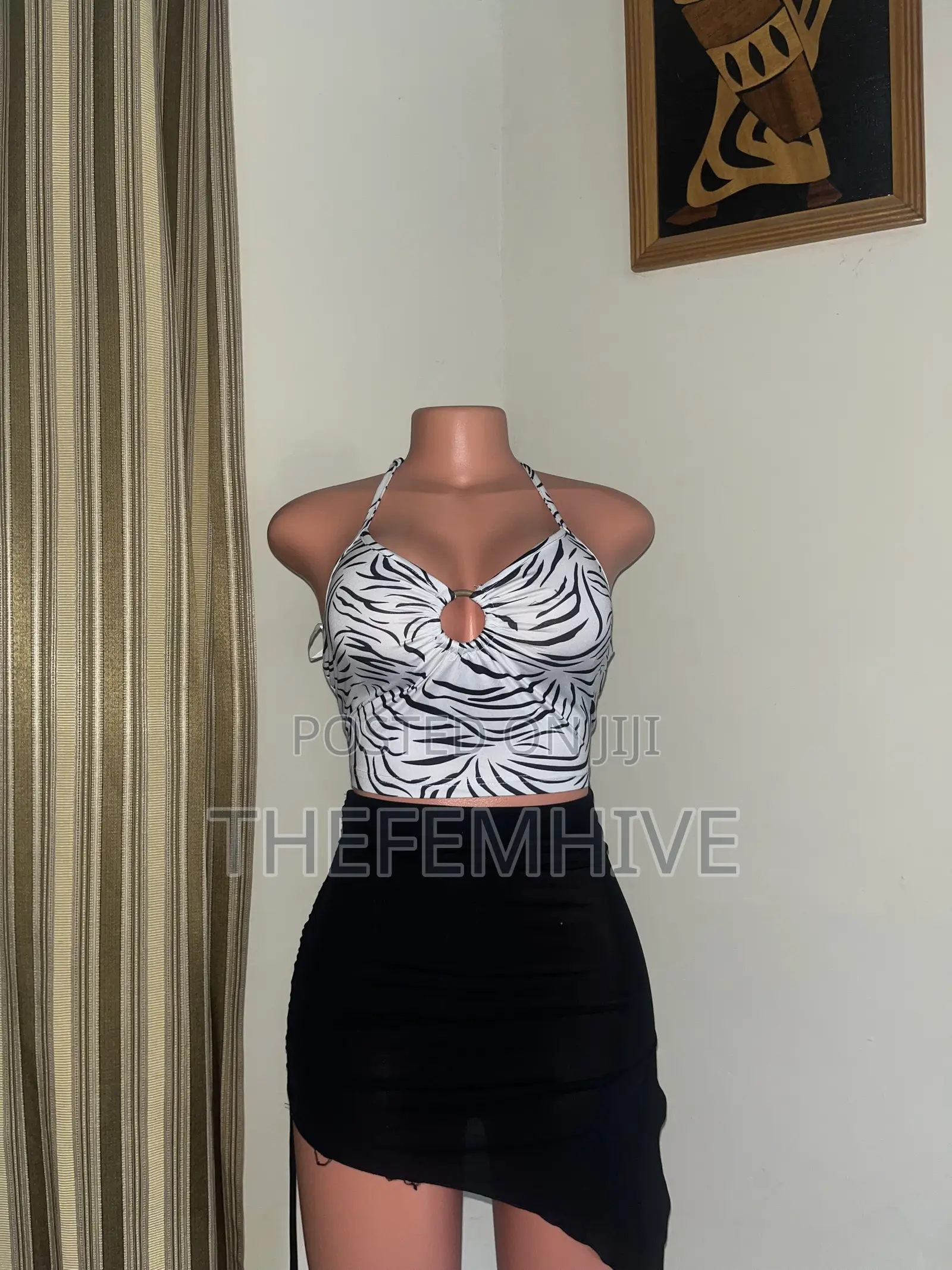 White and Black Bareback Crop Top Thrift