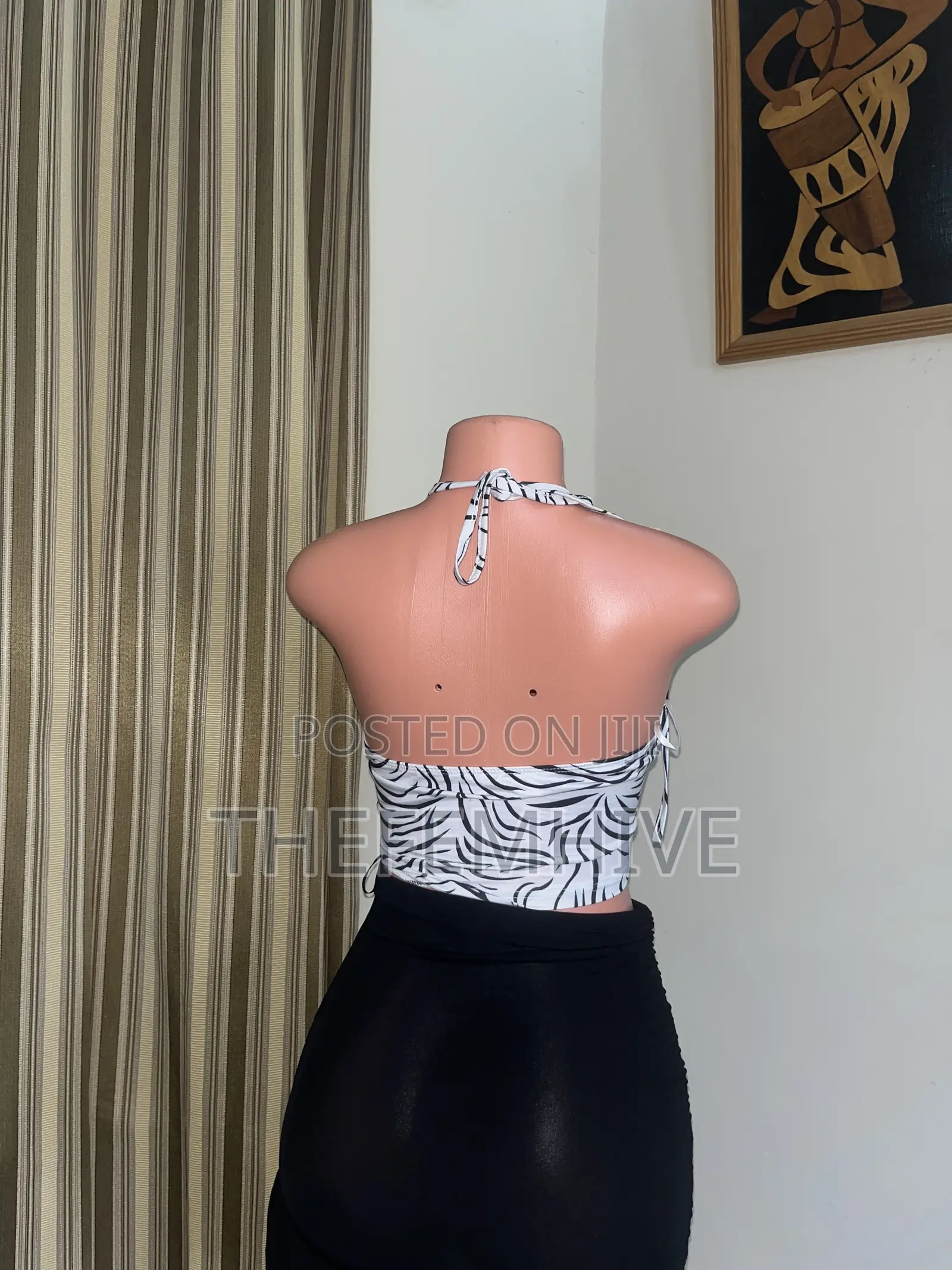 White and Black Bareback Crop Top Thrift