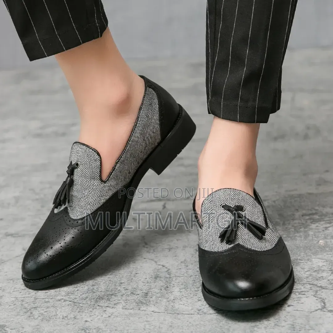 Men's Black Leather Tassel Loafers Office Shoes