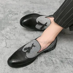 Men's Black Leather Tassel Loafers Office Shoes