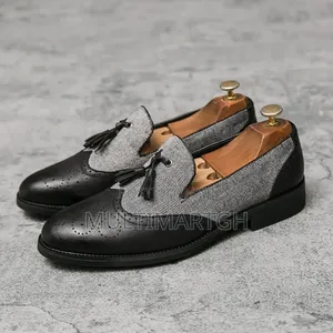 Men's Black Leather Tassel Loafers Office Shoes