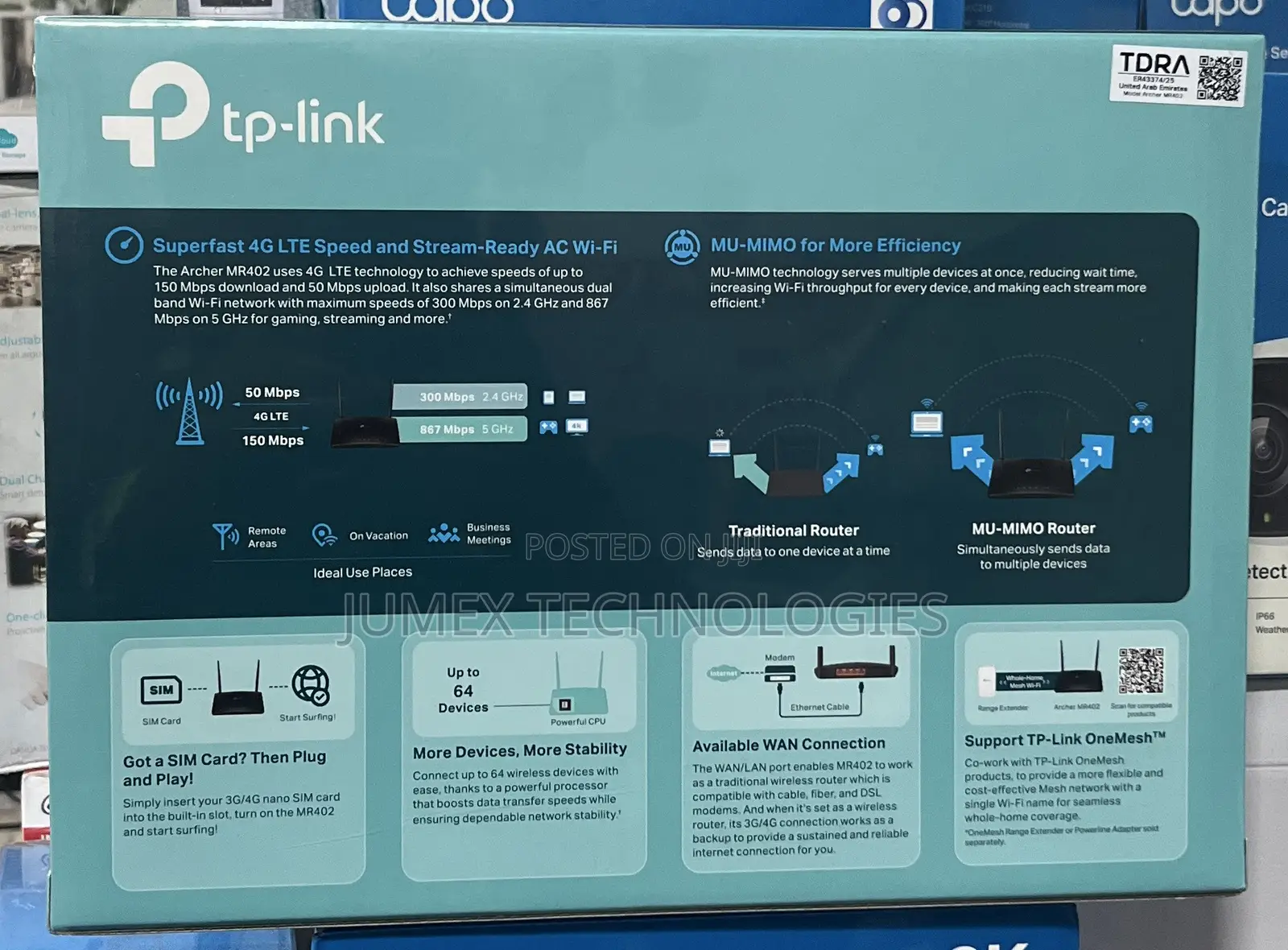 TP-Link Ac1200 Dual Band Wi-Fi 4g Lte Router Sim Archer Mr402
