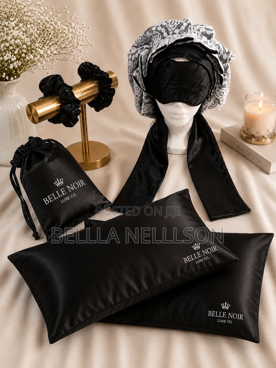 Belle Noir Luxe Chantilly Sleep Haircare Set