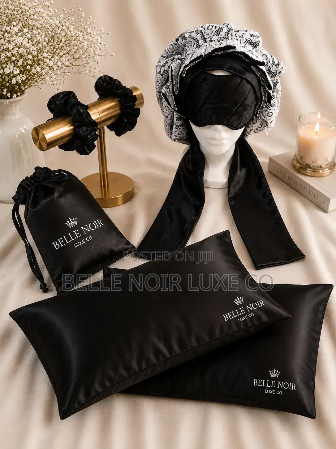 Belle Noir Luxe Chantilly Sleep Haircare Set