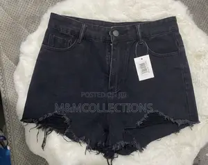 Black Denim Shorts Distressed Fringe Hem