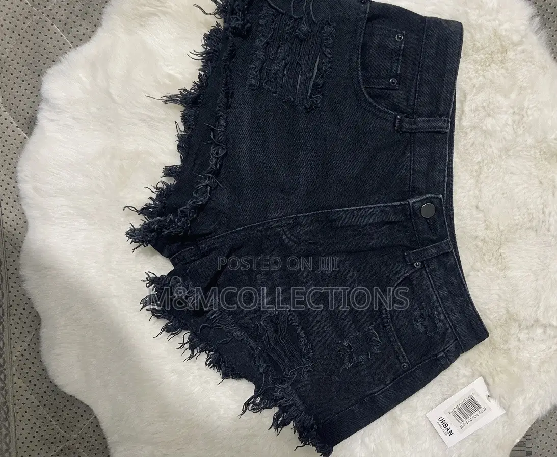 URBAN Denim Shorts Black Distressed Fringe