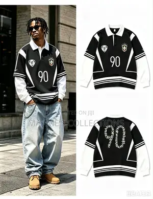Men Women Long Sleeve Polo Sports Jersey – Stylish 90 Design