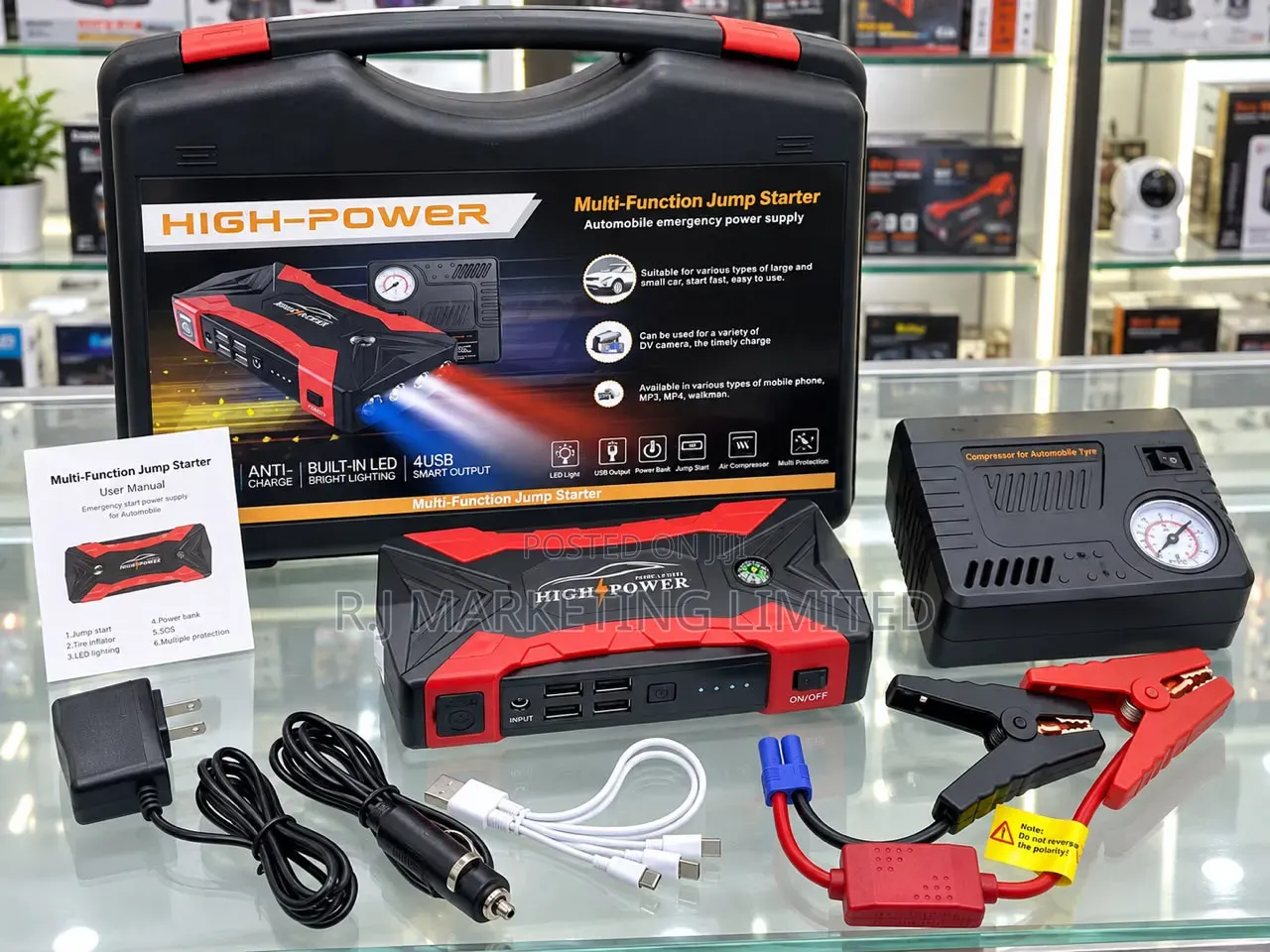 Car Jump Starter and Tire Pump Device HP.
