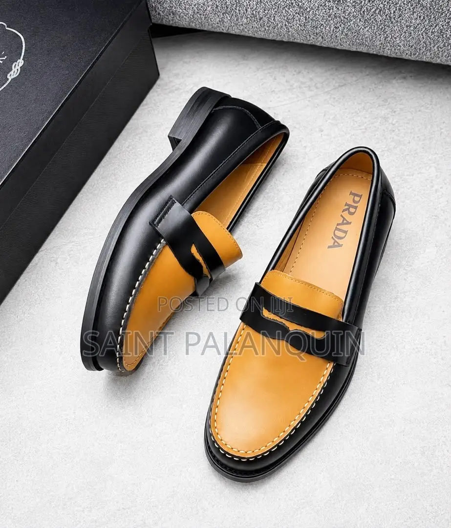 Penny Loafers Striking Contrast Dark Brown and Mustard Yellow Panels