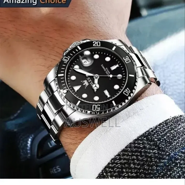 MEIBO Men's Luxury Stainless Steel Quartz Watch – Black Silver