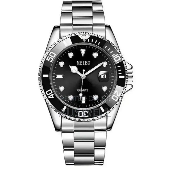 MEIBO Men's Luxury Stainless Steel Quartz Watch – Black Silver