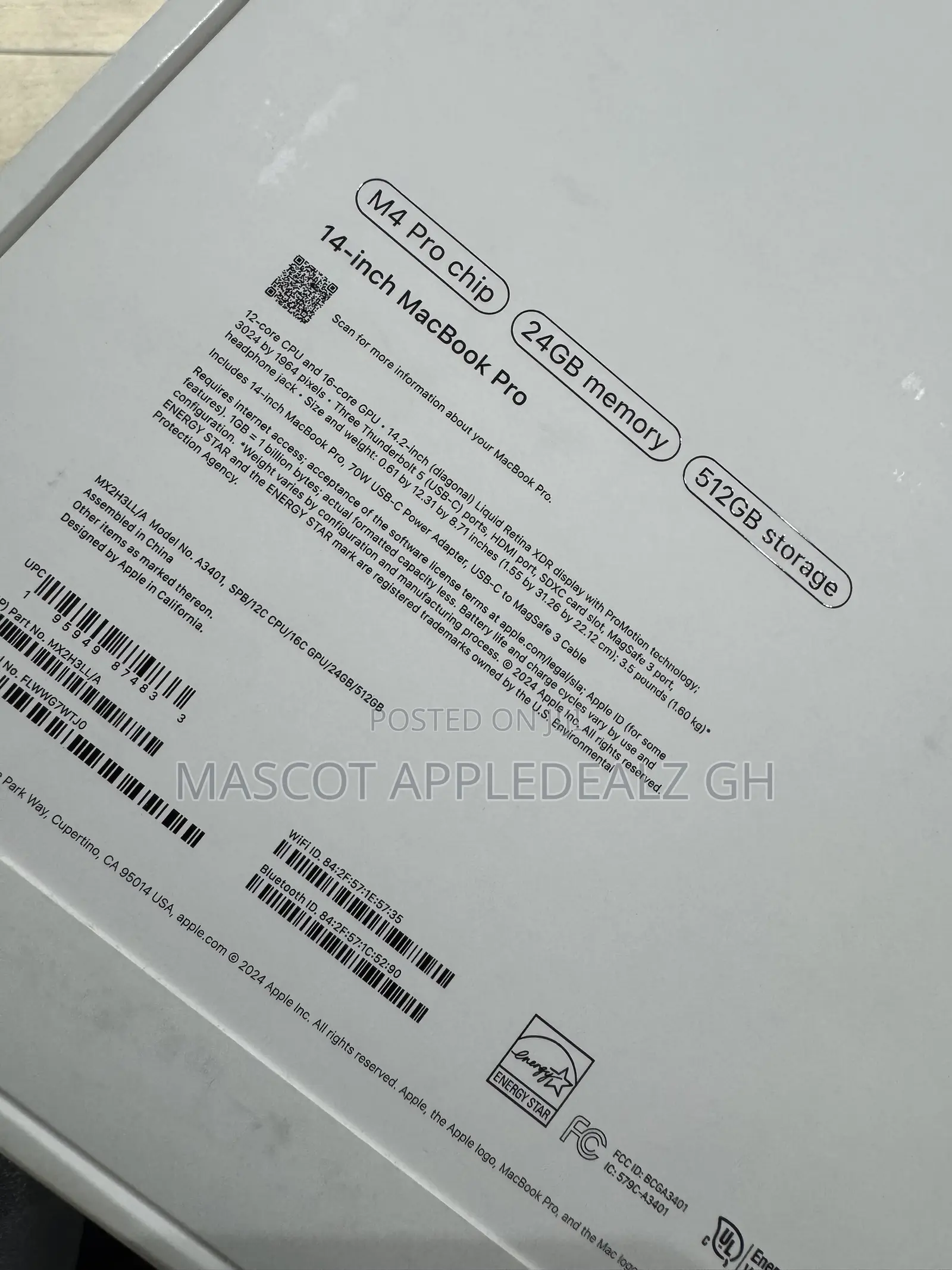 New Laptop Apple MacBook Pro 2024 M4 24GB Apple M4 Pro SSD 512GB
