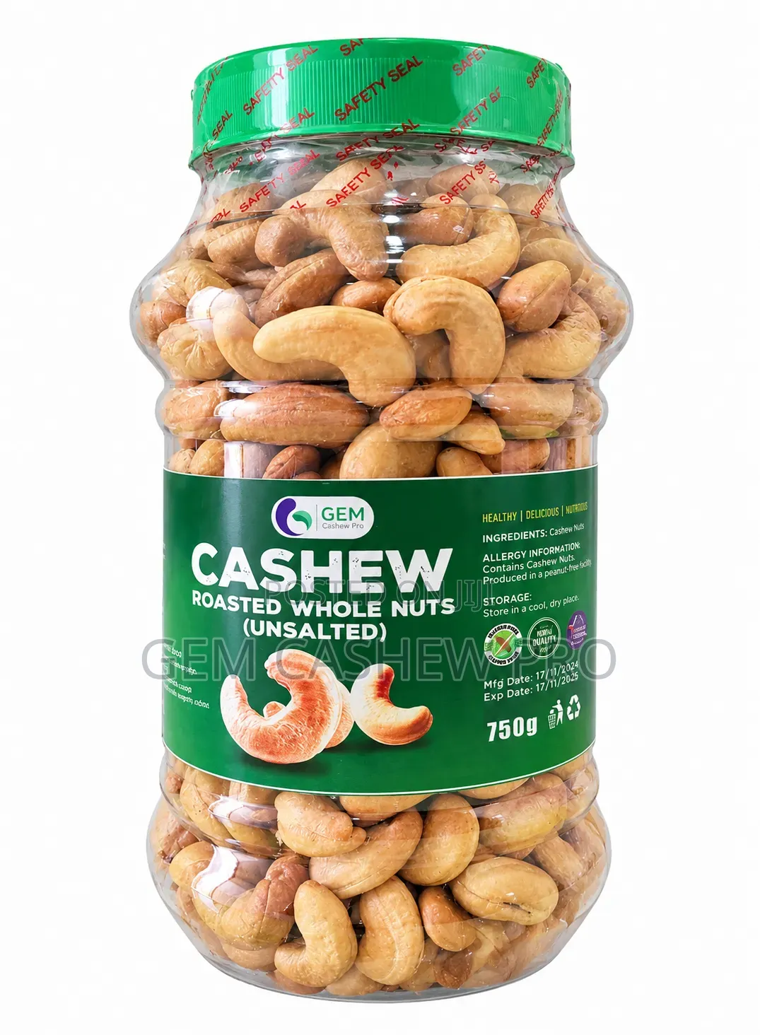 750g GEM Cashew Pro Roasted Whole Nuts (Salted, Unsalted, Moringa)