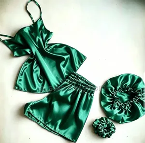 2-Piece Luxury Satin Pajamas Set With Bonnet and Scrunchie