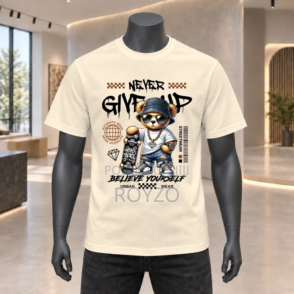 Original 100% Cotton, Bear Graphic Print T-Shirt, Men T-Shirts