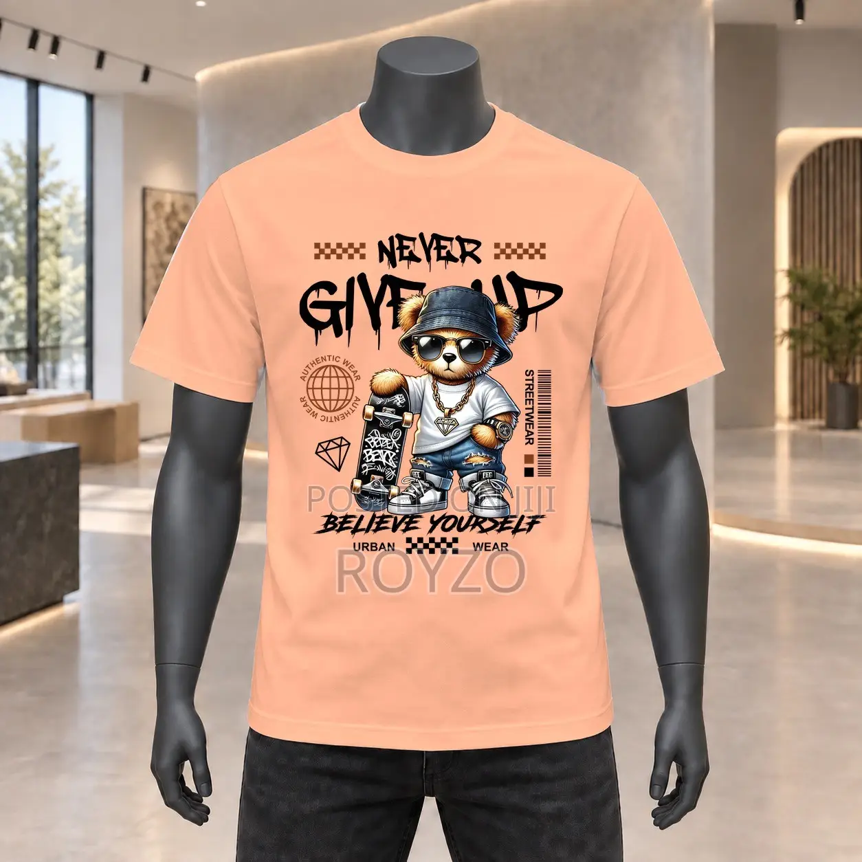 Original 100% Cotton, Bear Graphic Print T-Shirt, Men T-Shirts