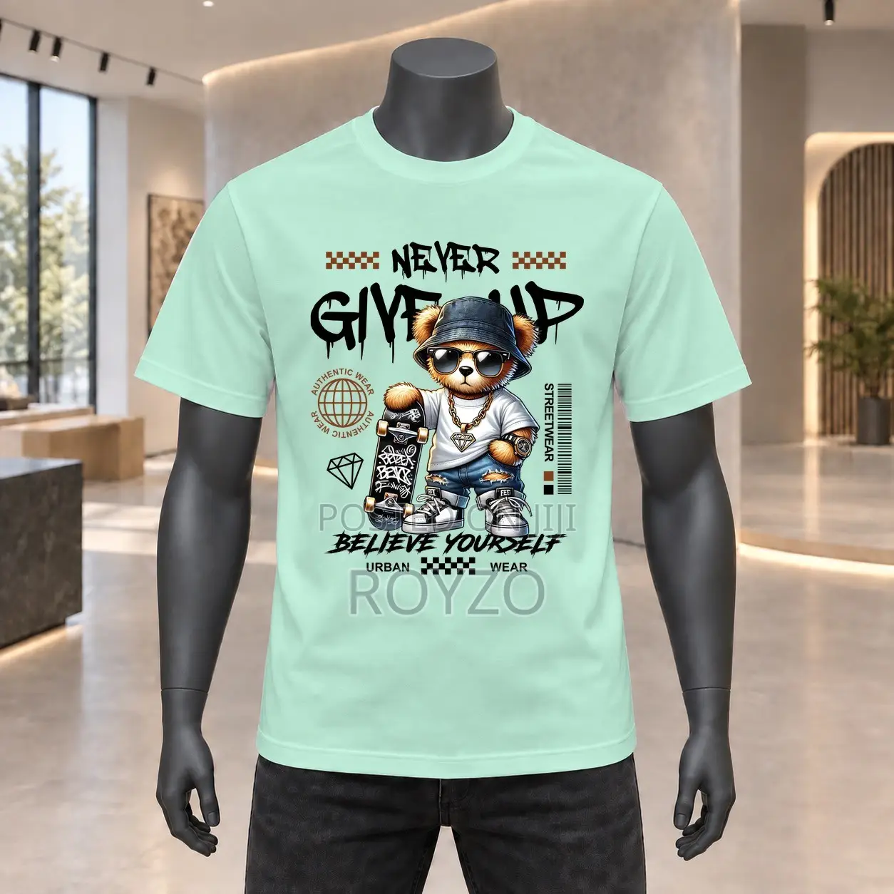Original 100% Cotton, Bear Graphic Print T-Shirt, Men T-Shirts