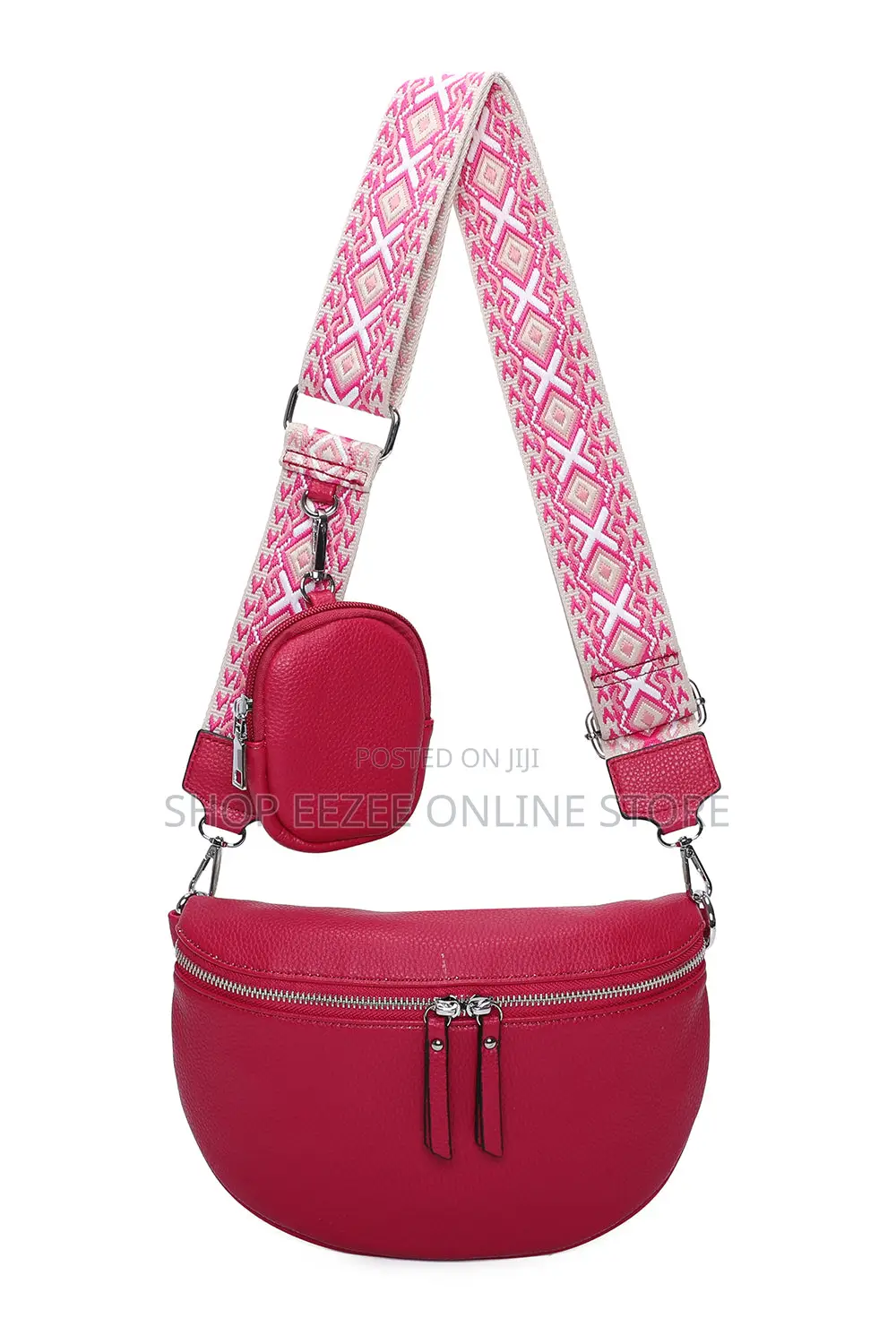 DOuble Zip Crossbody Bags With Canvas Strap and Mini Purse