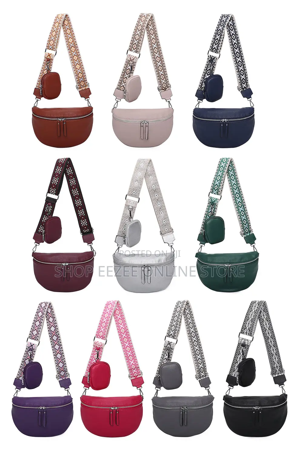 DOuble Zip Crossbody Bags With Canvas Strap and Mini Purse