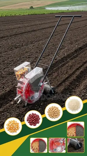Manual Double-Row Push Seed Fertilizer Planter.