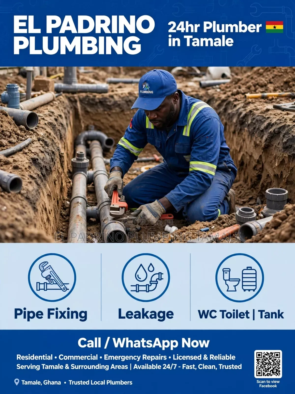 24hr El Padrino Plumbing Tamale- Pipe Fixing,leakages,WC Tank