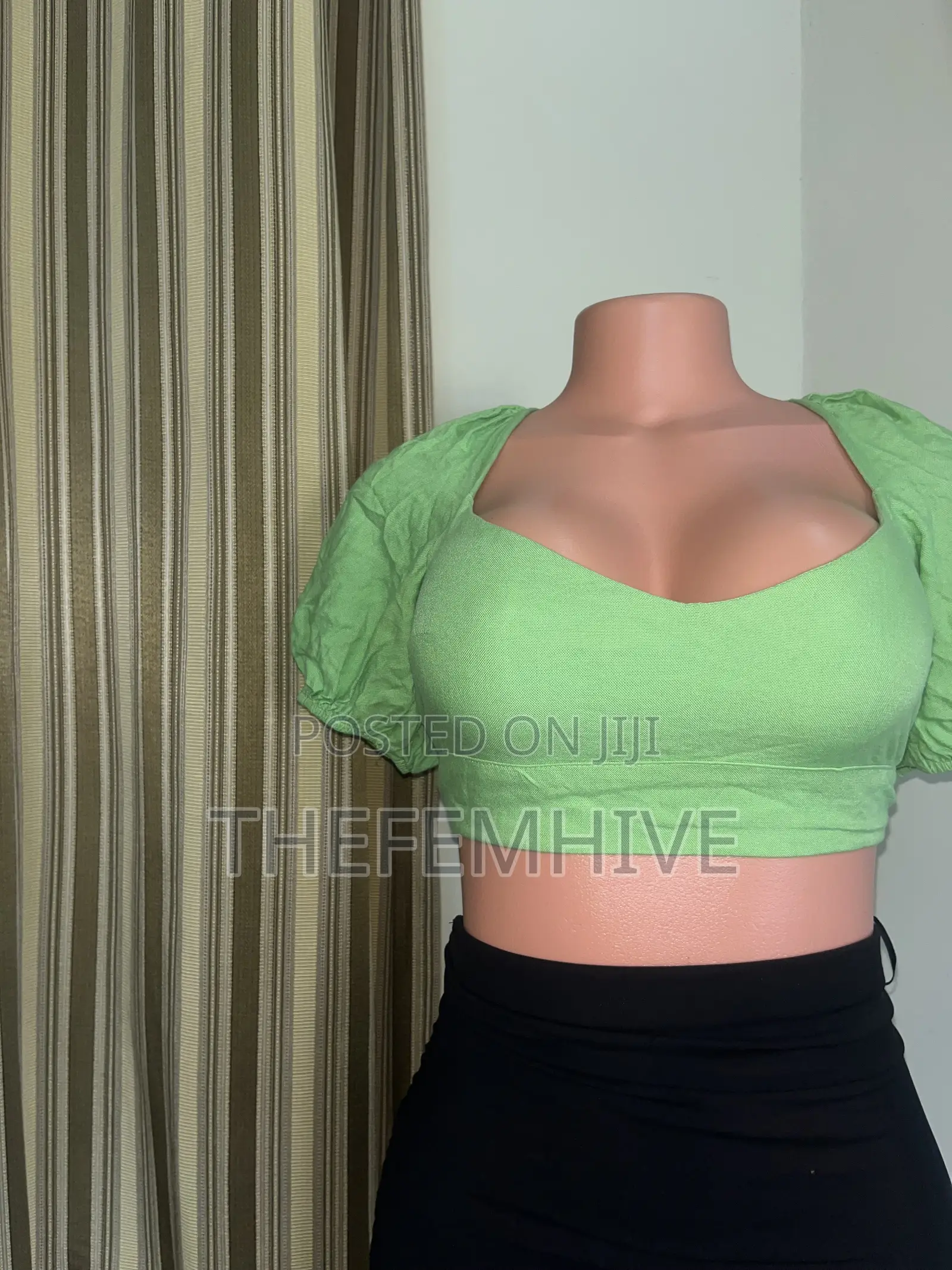 Green Bershka Puff Sleeve Crop Top