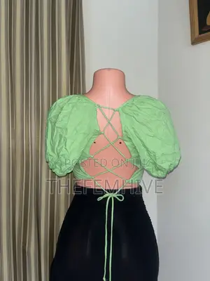 Green Bershka Puff Sleeve Crop Top