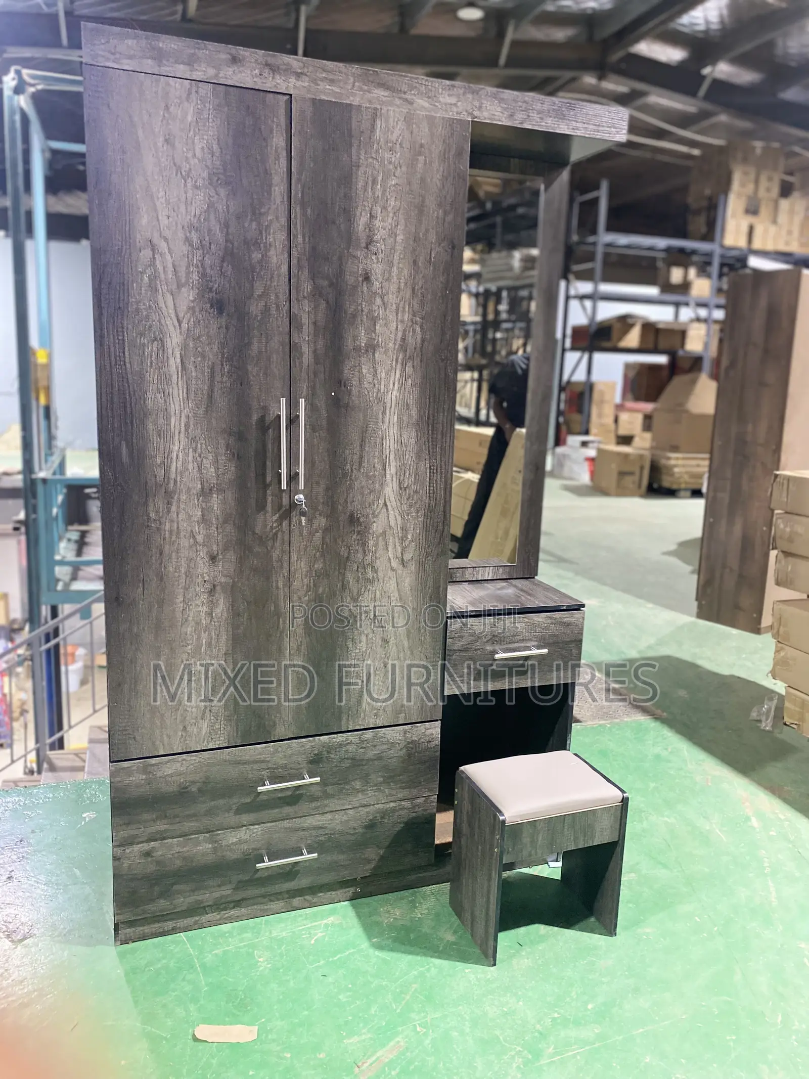 Wardrobe 3 Doors With Mirror and Chair